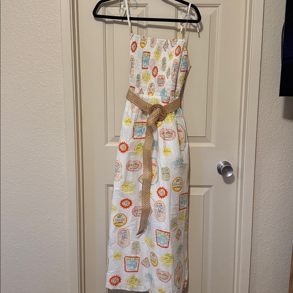 Cynthia Rowley White Midi Dress with Multicolor Print